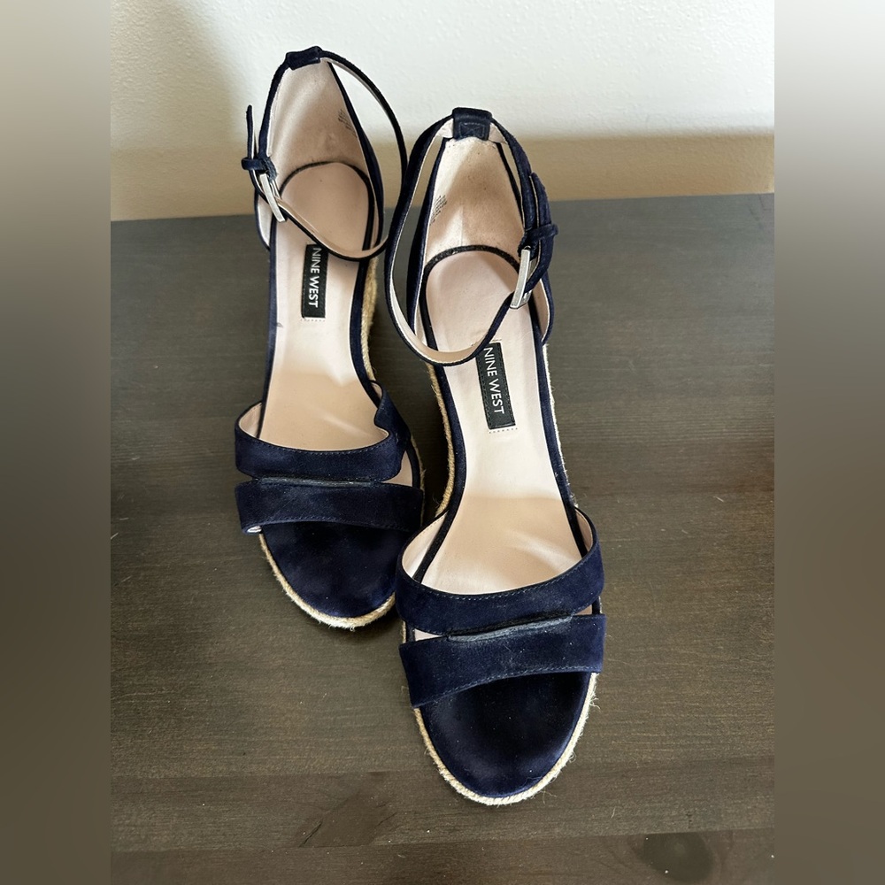 Nine West Brina Women's Dark Blue Suede Espadrilles Heels Size 7.5